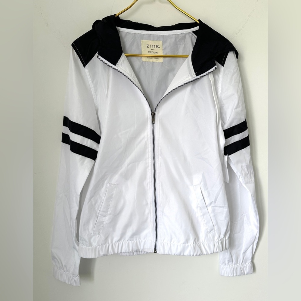 NWT Zine Zumiez White Black Semi Sheer Hooded Windbreaker Skater Jacket Medium